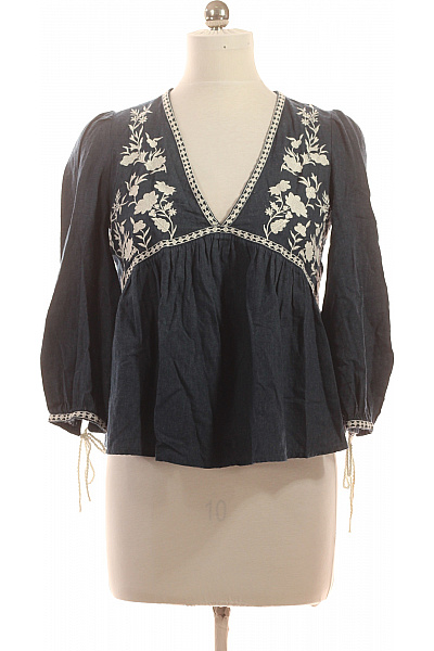 ZARA Dámská halenka s dlouhým rukávem a výstřihem do V vyšívaná modrá Vel. EU S | ZARA | obrázek 2