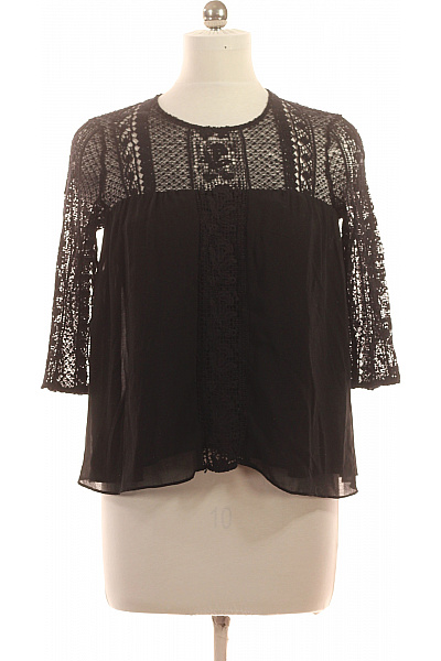 ZARA Dámská černá krajková halenka s dlouhým rukávem boho Velikost EU M | ZARA | obrázek 2