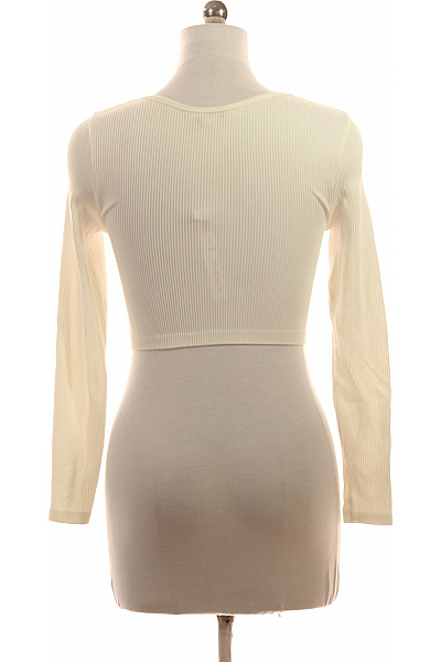 STRADIVARIUS Dámské tričko s dlouhým rukávem crop top bílé žebrované Velikost L | STRADIVARIUS | obrázek 2