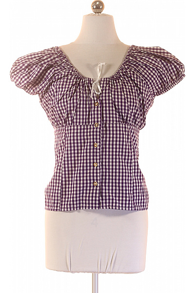 Almsach Dámská kostkovaná košile s krátkým rukávem a mašlí fialová bavlněná Vel. 36 | Almsach | obrázek 2