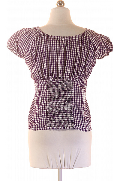 Almsach Dámská kostkovaná košile s krátkým rukávem a mašlí fialová bavlněná Vel. 36 | Almsach | obrázek 3