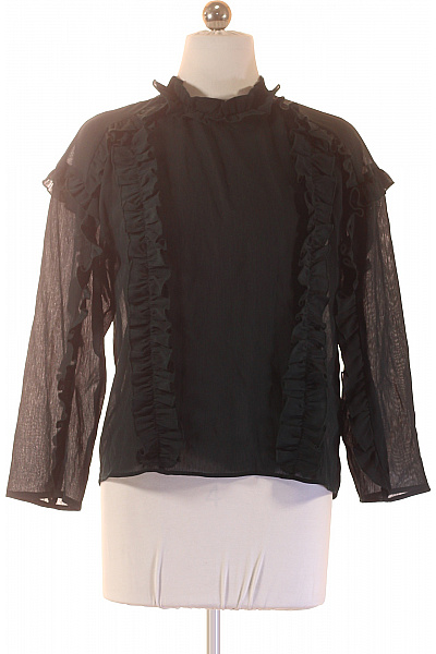 ZARA Dámská halenka s dlouhým rukávem a volánky černá elegantní průsvitná Vel. XS | ZARA | obrázek 2