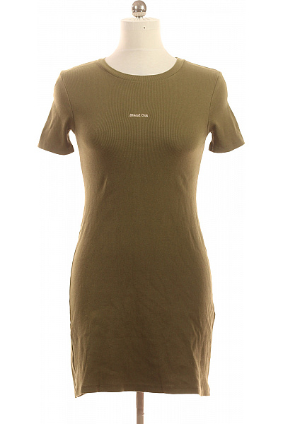 Bershka dámské tričkové šaty khaki krátký rukáv bavlna Vel. M | Bershka | obrázek 2