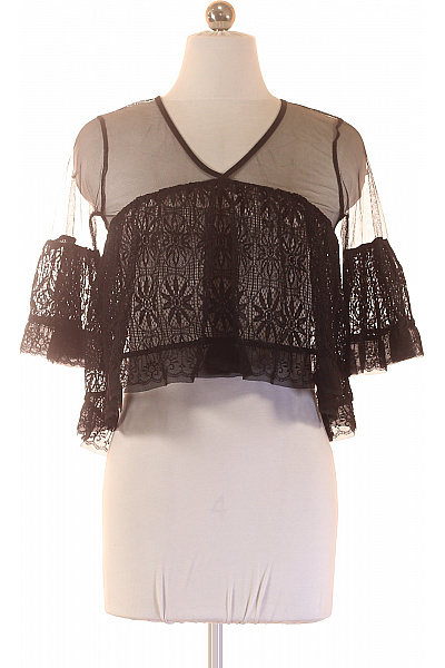 NAVY Dámská černá krajková halenka s krátkým rukávem a volánky Velikost EU 36 | NAVY | obrázek 2