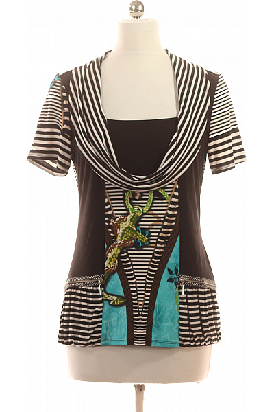 Dámské šaty s krátkým rukávem černé a bílé pruhované s motivem žáby Vel. EU 40 | Unimoda | obrázek 2