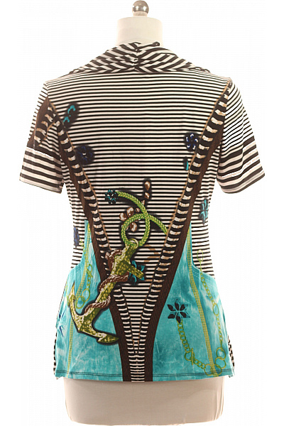 Dámské šaty s krátkým rukávem černé a bílé pruhované s motivem žáby Vel. EU 40 | Unimoda | obrázek 3