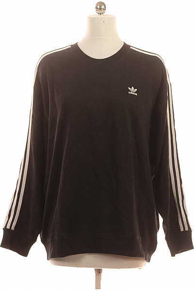 ADIDAS Dámská černá Mikina Přes Hlavu S Dlouhým Rukávem A Pruhy Vel. L