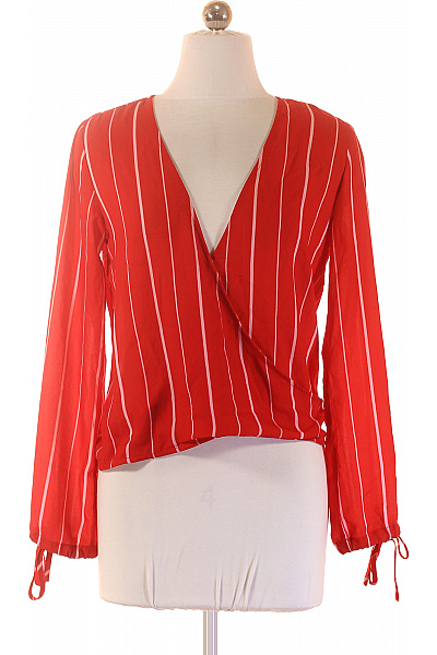 NA-KD Dámská červená Pruhovaná Halenka S Dlouhým Rukávem Zavinovací Velikost 34