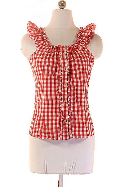 Dámské tričko červené kostkované volánové krátký rukáv Vel. 40 | Unimoda | obrázek 2