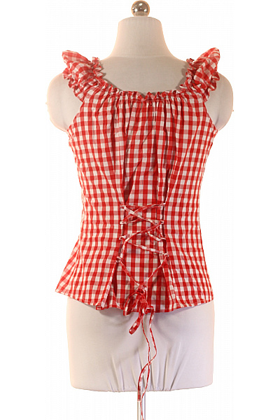 Dámské tričko červené kostkované volánové krátký rukáv Vel. 40 | Unimoda | obrázek 3