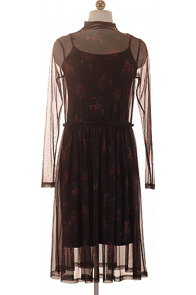 Gestuz Dámské šaty S Dlouhým Rukávem Květované černé Tylové Velikost XS