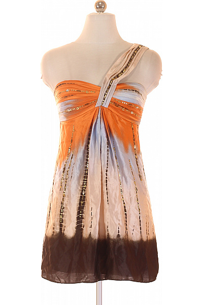 BCBGMAXAZRIA Oranžové šaty bez rukávů asymetrické třpytivé boho letní Velikost XS | BCBGMAXAZRIA | obrázek 2