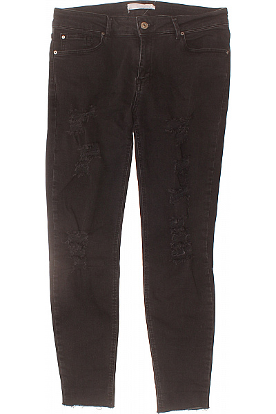 MANGO Dámské černé Strečové Skinny Džíny S Dírami Vel. 38