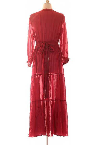 Dlouhé červené šaty s dlouhým rukávem boho Vel. L | Unimoda | obrázek 2
