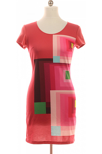 DESIGUAL Dámské šaty tričkové růžové s krátkým rukávem geometrické Vel. M | DESIGUAL | obrázek 2