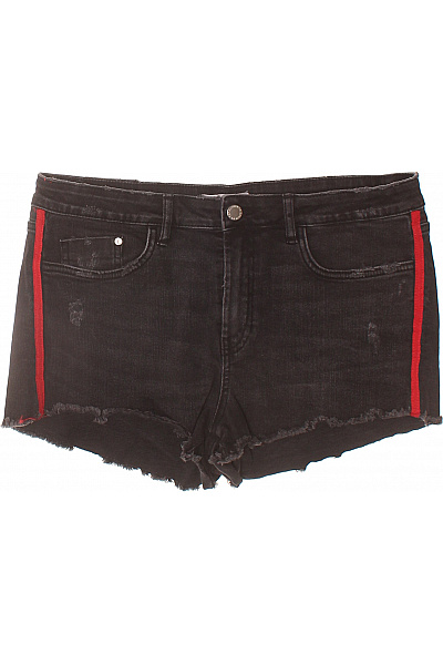 ZARA Dámské černé džínové kraťasy s červeným pruhem volnočasové krátké Vel. 42 | ZARA | obrázek 2