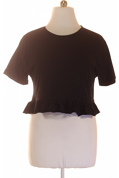 ZARA Dámské černé tričko s krátkým rukávem a volánem basic crop top Vel. EU L | ZARA | obrázek 2