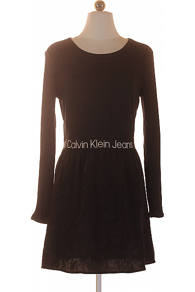 Calvin Klein Dámské černé šaty S Dlouhým Rukávem A Logem Calvin Klein Jeans Vel. S