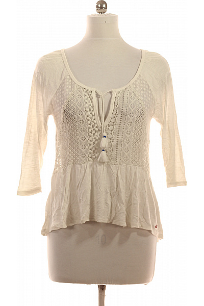 Hollister Bílá Háčkovaná Tuniková Halenka S Dlouhým Rukávem A Výstřihem Do V Velikost M