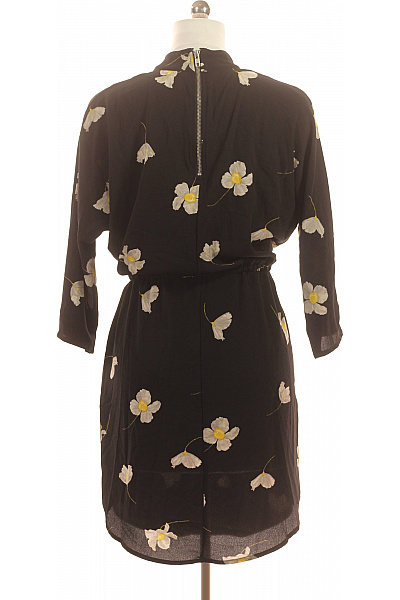 mbyM Dámské šaty s dlouhým rukávem květované černé volnočasové s páskem Vel. m | mbyM | obrázek 3