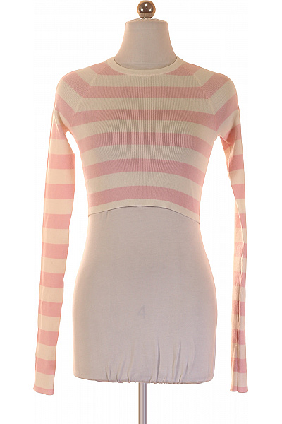 Dámské Pruhované Tričko S Dlouhým Rukávem Crop Top Růžové Velikost EU 36