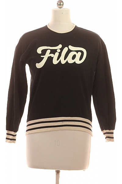 FILA Dámská černá Mikina S Dlouhým Rukávem A Potiskem Pruhovaná Streetwear Vel. M