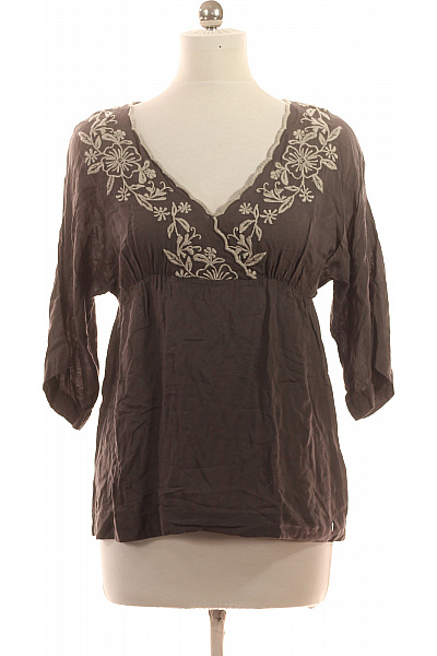 REPLAY Hnědá Halenka S Výstřihem Do V A 3/4 Rukávem Vyšívaná Velikost M