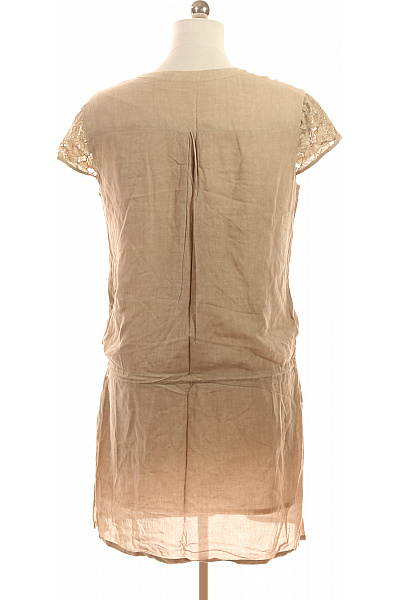 Dámské lněné šaty s krátkým rukávem a páskem béžové Velikost 40 | Unimoda | obrázek 3