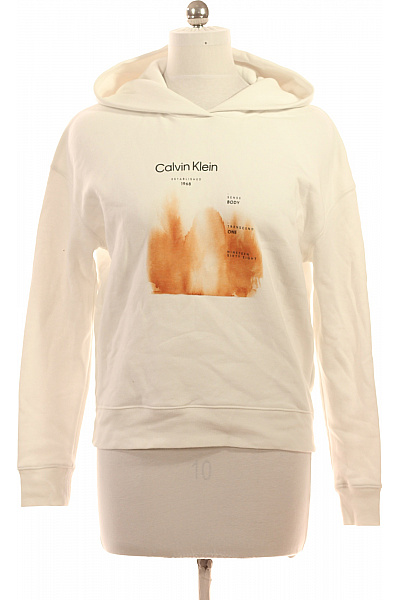 Calvin Klein Dámská Mikina S Kapucí A Potiskem Bílá Bavlna Vel. L
