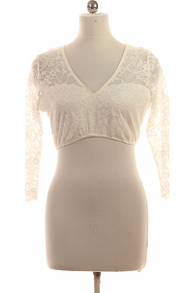 MARJO Dámské Tričko S Dlouhým Rukávem Bílé Krajkové Crop Top Vel. 44