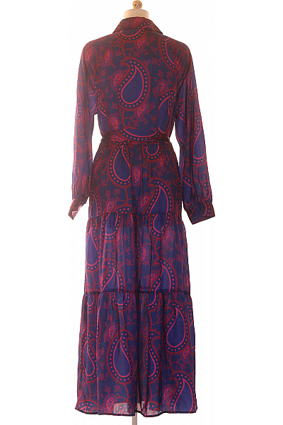 Dlouhé šaty s dlouhým rukávem a páskem modré s paisley vzorem Vel. EU 38 | Unimoda | obrázek 2