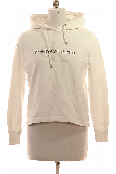 Calvin Klein Dámská Bílá Bavlněná Mikina S Kapucí A Potiskem Velikost M