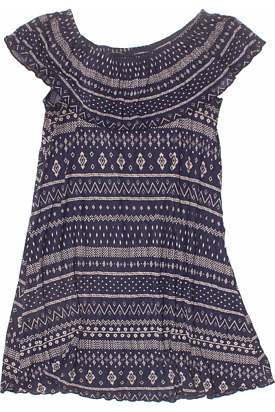 MANGO Dámské šaty Bez Rukávů Boho Vzorované Letní Volnočasové Tmavě Modré Vel. Xs