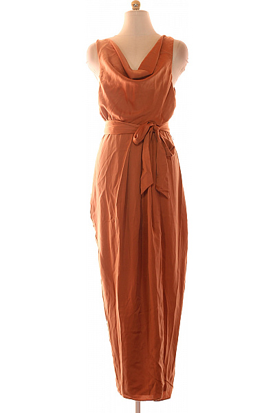 Oranžové šaty Bez Rukávů S Páskem Maxi Elegantní Velikost 10