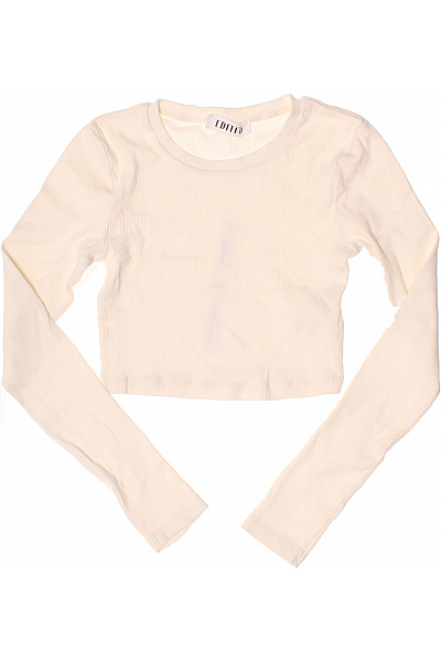 Dámské bavlněné tričko s dlouhým rukávem a kulatým výstřihem crop top béžové Velikost 34 | Unimoda | obrázek 2