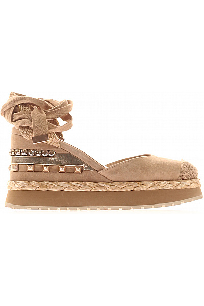 Alma En Pena Béžové Semišové Espadrilky Na Platformě S Kamínky Letní Vel. 38