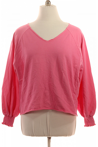 COTTON CANDY Dámská Růžová Mikina S Dlouhým Rukávem Bavlněná Crop Velikost XL