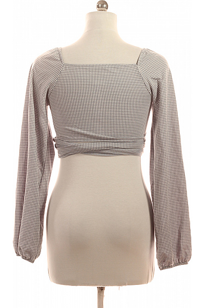 ZARA Dámské tričko s dlouhým rukávem zavinovací crop top kostkované šedé Velikost M | ZARA | obrázek 3
