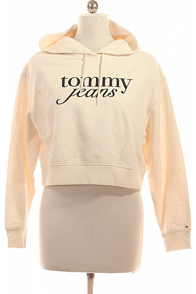 TOMMY HILFIGER Dámská Bavlněná Mikina S Kapucí A Potiskem Crop Béžová Vel. M