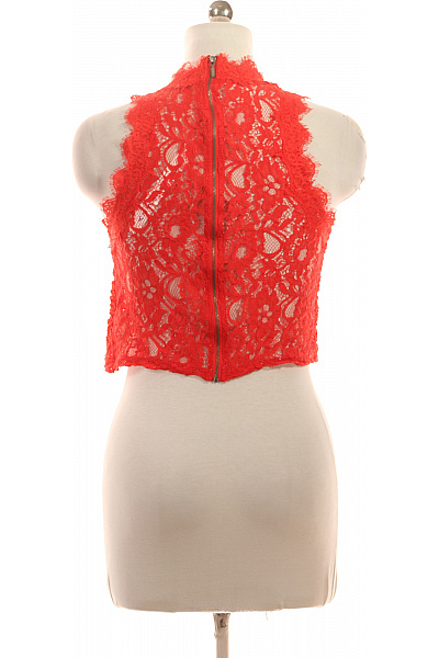 ZARA Červená krajková halenka bez rukávů crop Velikost M | ZARA | obrázek 3