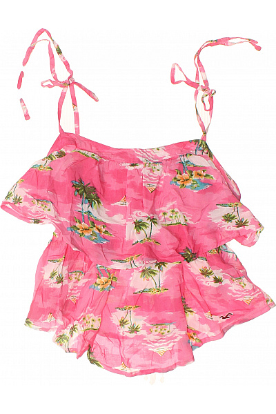 Hollister růžová halenka bez rukávů s potiskem palem a lodí letní boho Vel. M | Hollister | obrázek 2