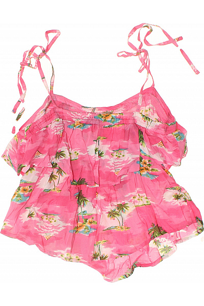 Hollister růžová halenka bez rukávů s potiskem palem a lodí letní boho Vel. M | Hollister | obrázek 3