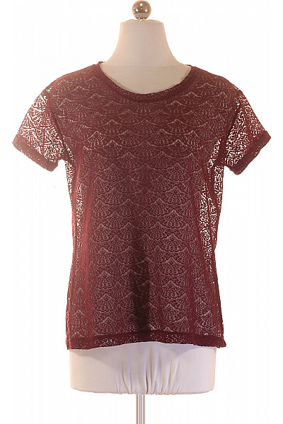 River Island dámské tričko s krátkým rukávem červené průhledné krajkové Vel. 36 | River Island | obrázek 2