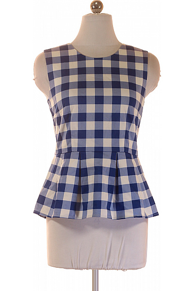 Dámská halenka bez rukávů kostkovaná modrá letní bavlněná peplum Vel. 36 | Unimoda | obrázek 2