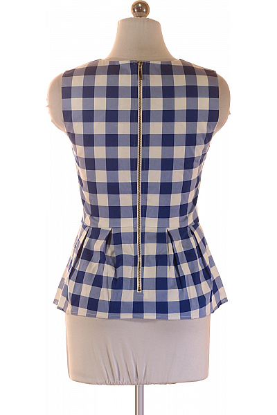 Dámská halenka bez rukávů kostkovaná modrá letní bavlněná peplum Vel. 36 | Unimoda | obrázek 3
