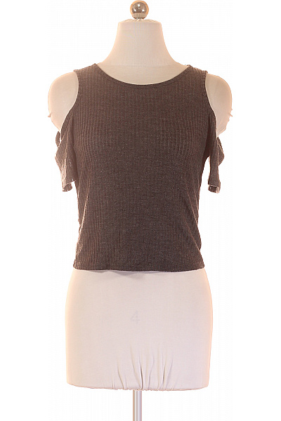 Topshop Dámské tričko s krátkým rukávem a odhalenými rameny šedé žebrované crop top Velikost 38 | Topshop | obrázek 2