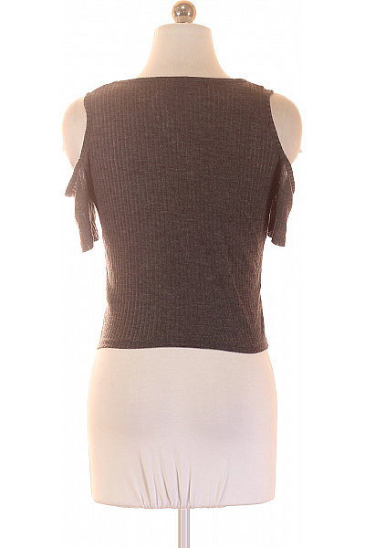 Topshop Dámské tričko s krátkým rukávem a odhalenými rameny šedé žebrované crop top Velikost 38 | Topshop | obrázek 3