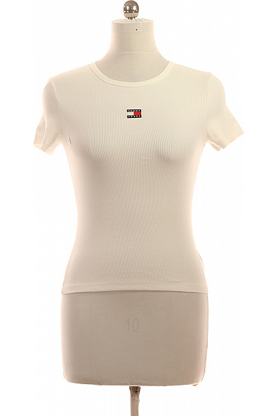 TOMMY HILFIGER Bílé Bavlněné Tričko S Krátkým Rukávem A Kulatým Výstřihem Basic Velikost M