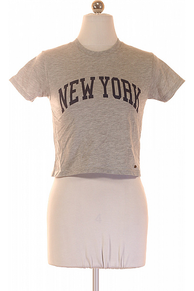 PULL&BEAR Dámské tričko s krátkým rukávem a potiskem New York šedé Vel. XS | PULL&BEAR | obrázek 2