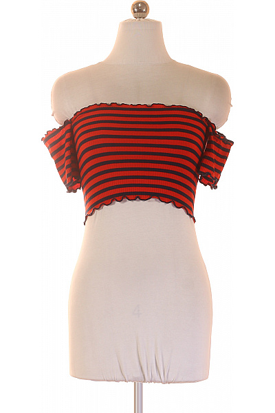 ONLY Dámské tričko s odhalenými rameny pruhované crop top červené Vel. XS | ONLY | obrázek 2